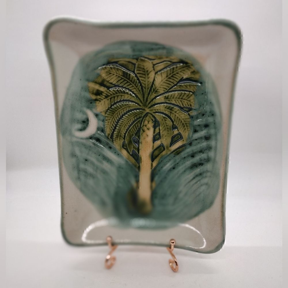 Studio Art Pottery Palmetto Tree Crescent Moon Dish